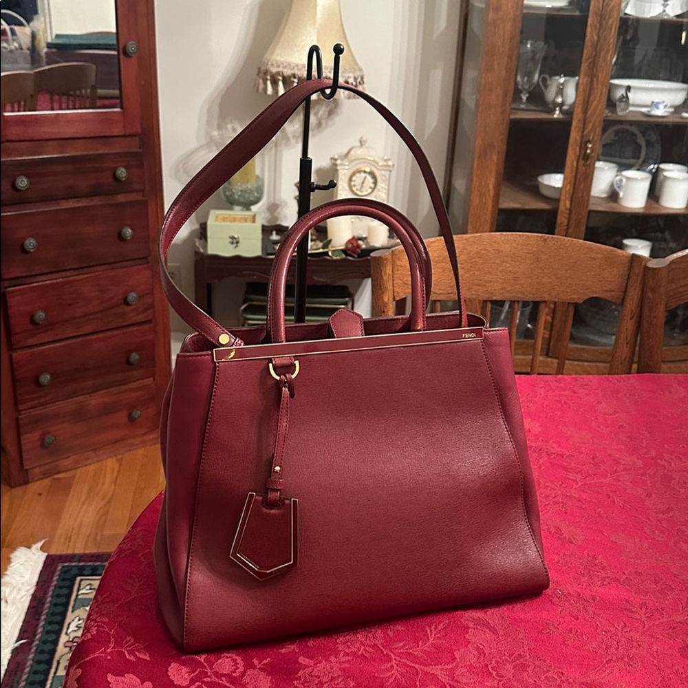 Fendi Burgundy Leather 2Jours Tote W/ Shoulder Strap